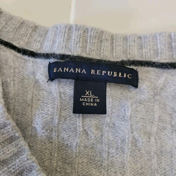 Banana Republic Gray Womens Sweater Size XL V Neck Cable Knit - Picture 9 of 11